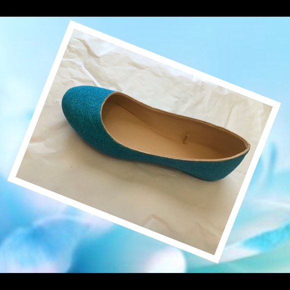 Women’s Electric Light Blue Glitter Custom Flats - Picture 3 of 7